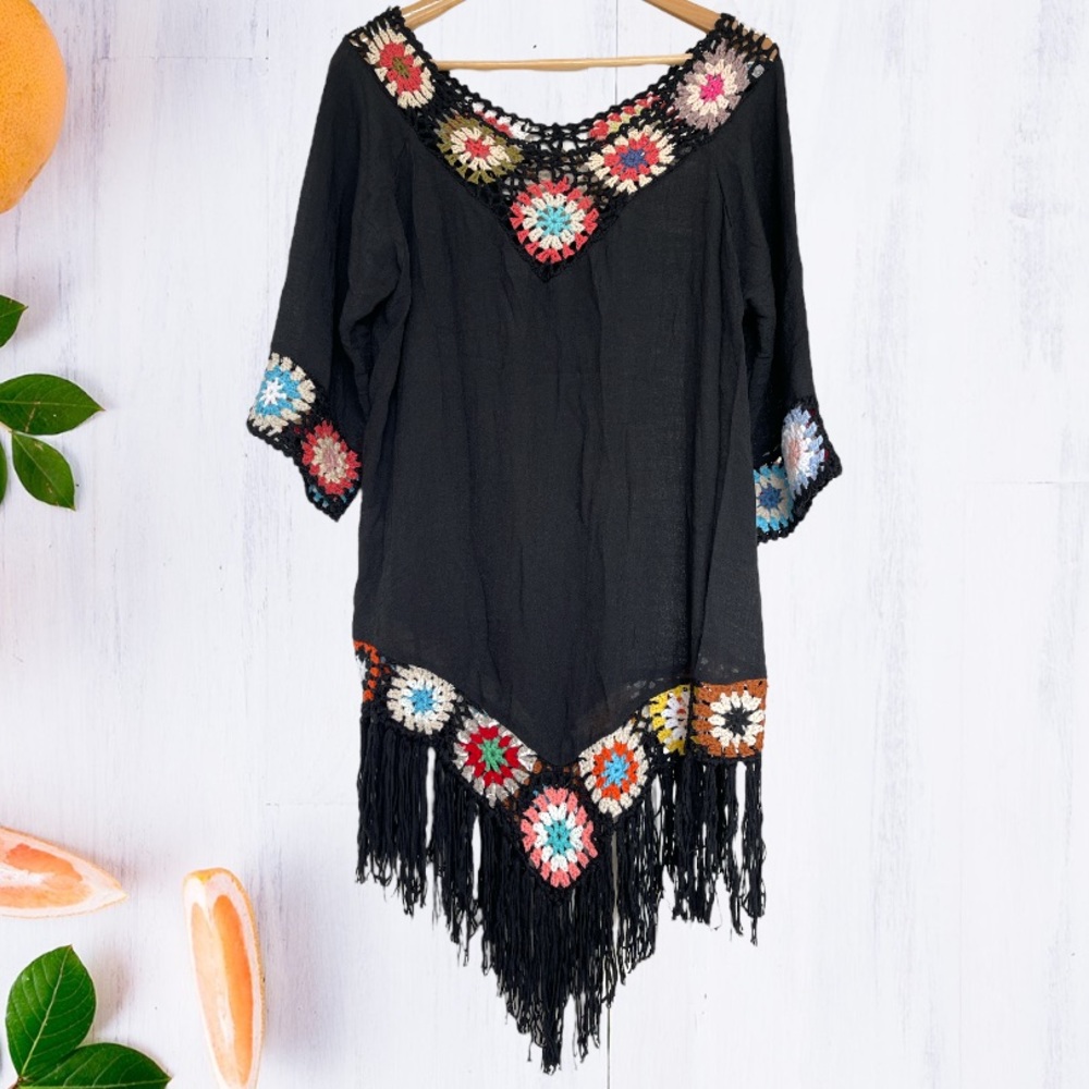 Crocheted beach blouse with fringes